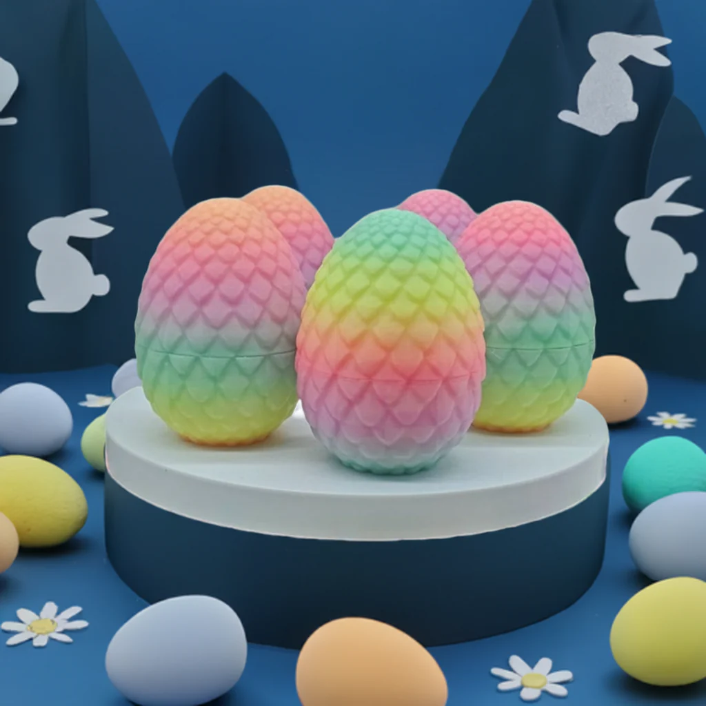3D Printed Glow-in-the-Dark Rainbow Easter Egg & Colorful Bunny Toy Set - Image 4