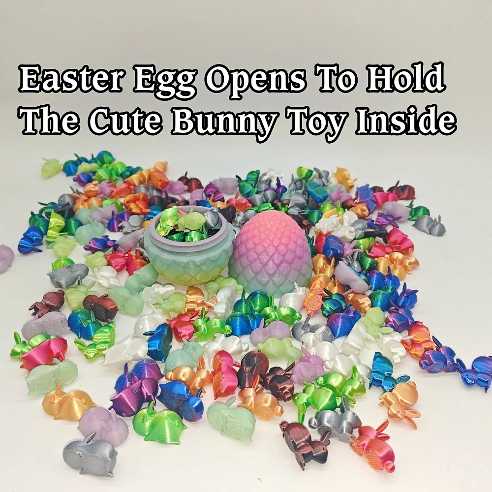 3D Printed Glow-in-the-Dark Rainbow Easter Egg & Colorful Bunny Toy Set - Image 6