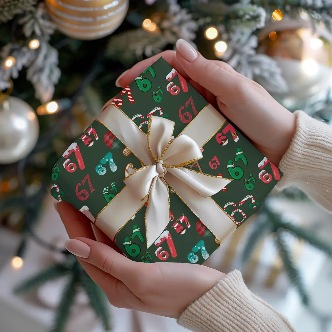 67 Meme Christmas Gift Wrap | Funny Kids Holiday Wrapping Paper | Gen A Meme Gift Wrap