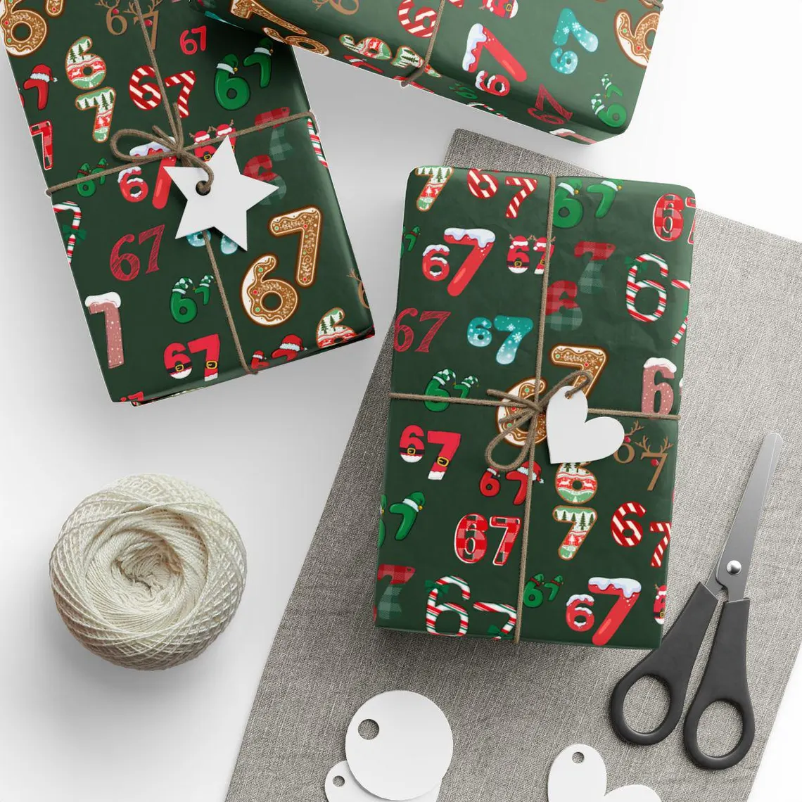 67 Meme Christmas Gift Wrap | Funny Kids Holiday Wrapping Paper | Gen A Meme Gift Wrap - Image 2