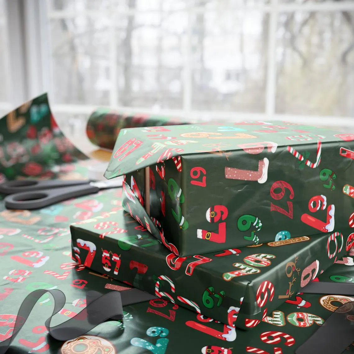 67 Meme Christmas Gift Wrap | Funny Kids Holiday Wrapping Paper | Gen A Meme Gift Wrap - Image 3
