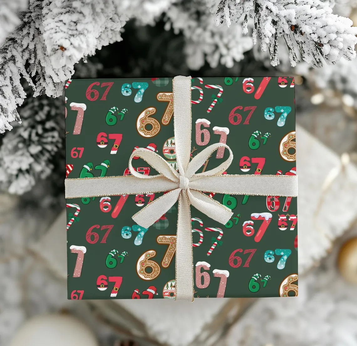 67 Meme Christmas Gift Wrap | Funny Kids Holiday Wrapping Paper | Gen A Meme Gift Wrap - Image 4