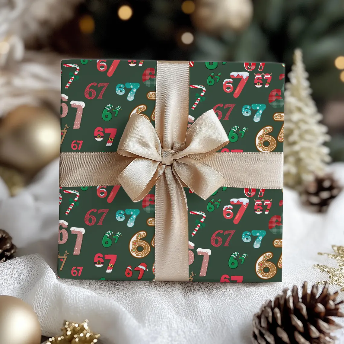 67 Meme Christmas Gift Wrap | Funny Kids Holiday Wrapping Paper | Gen A Meme Gift Wrap - Image 5