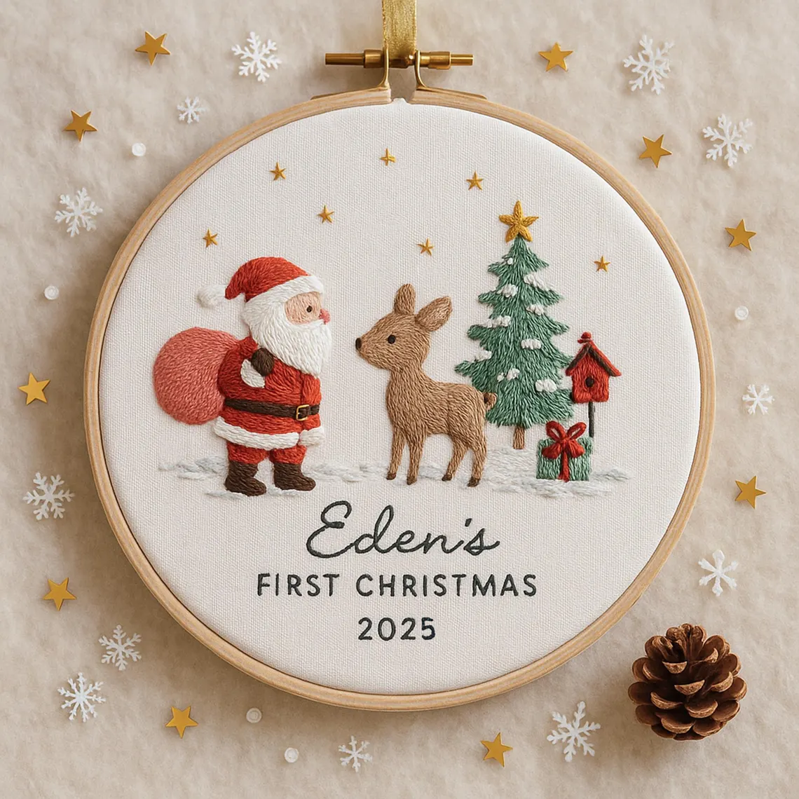 Baby’s First Christmas Ornament – Personalized Embroidered Keepsake - Image 3