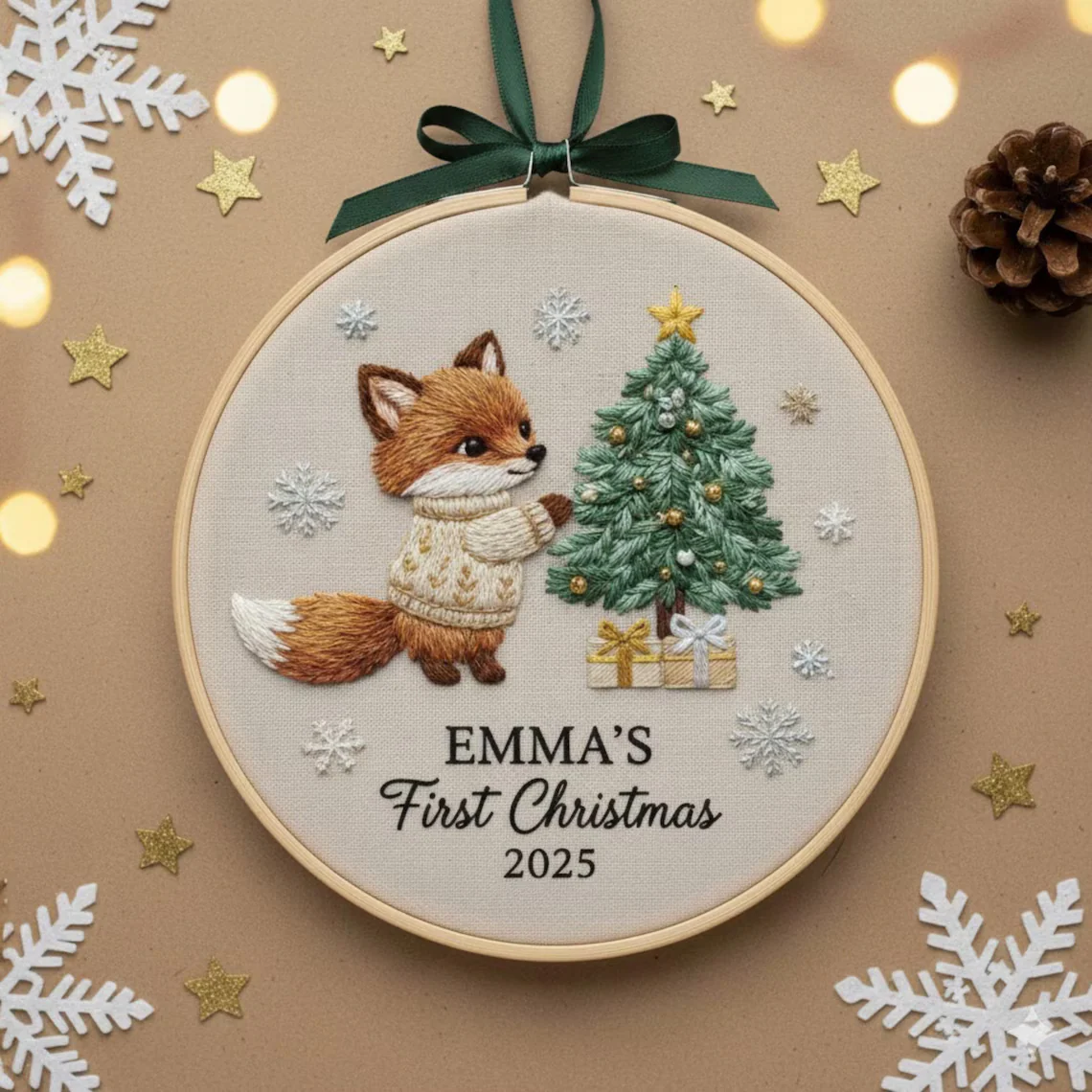 Baby’s First Christmas Embroidery Ornament | Personalized Embroidered Keepsake 2025 - Image 2