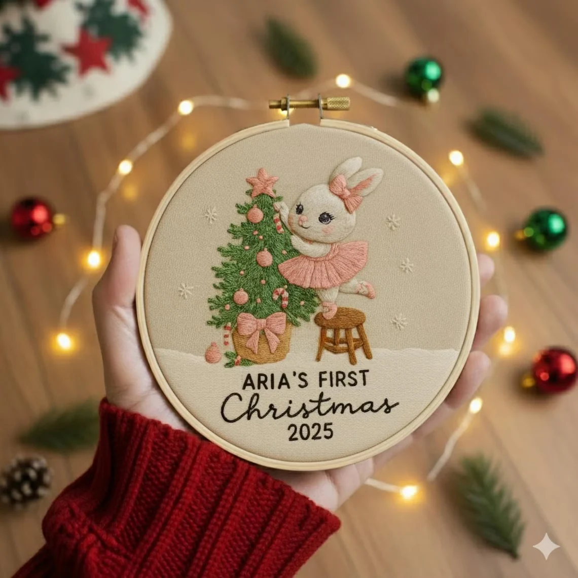 Baby’s First Christmas Embroidery Ornament | Personalized Embroidered Keepsake 2025 - Image 3