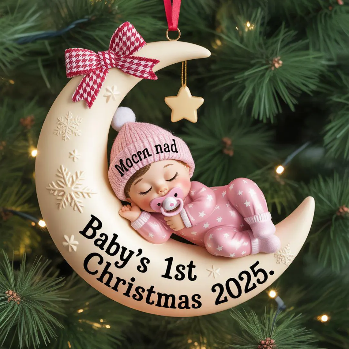 Baby’s First Christmas Ornament | Moon Acrylic Keepsake | Personalized Newborn Gift - Image 3