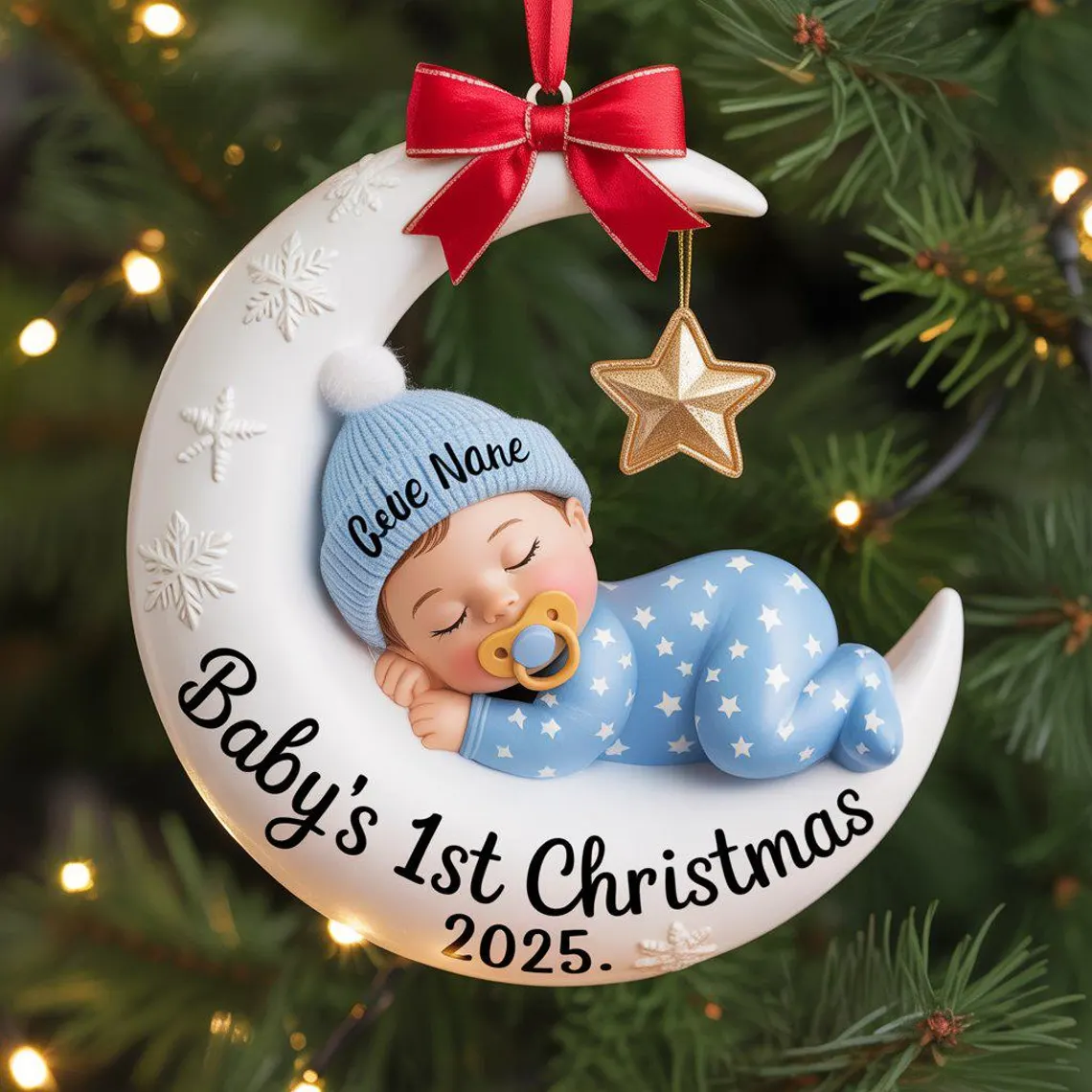 Baby’s First Christmas Ornament | Moon Acrylic Keepsake | Personalized Newborn Gift - Image 4