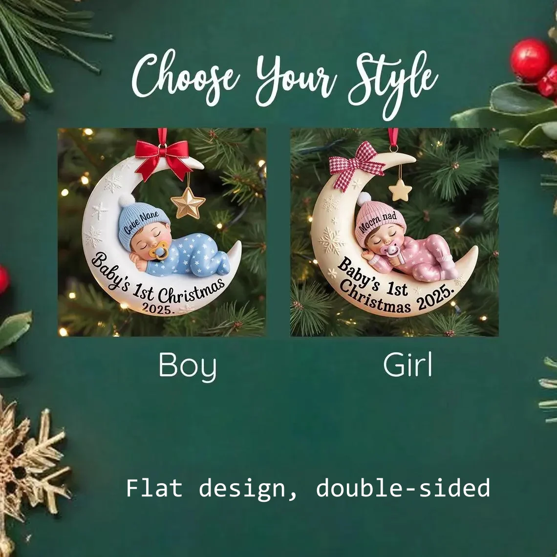 Baby’s First Christmas Ornament | Moon Acrylic Keepsake | Personalized Newborn Gift - Image 5