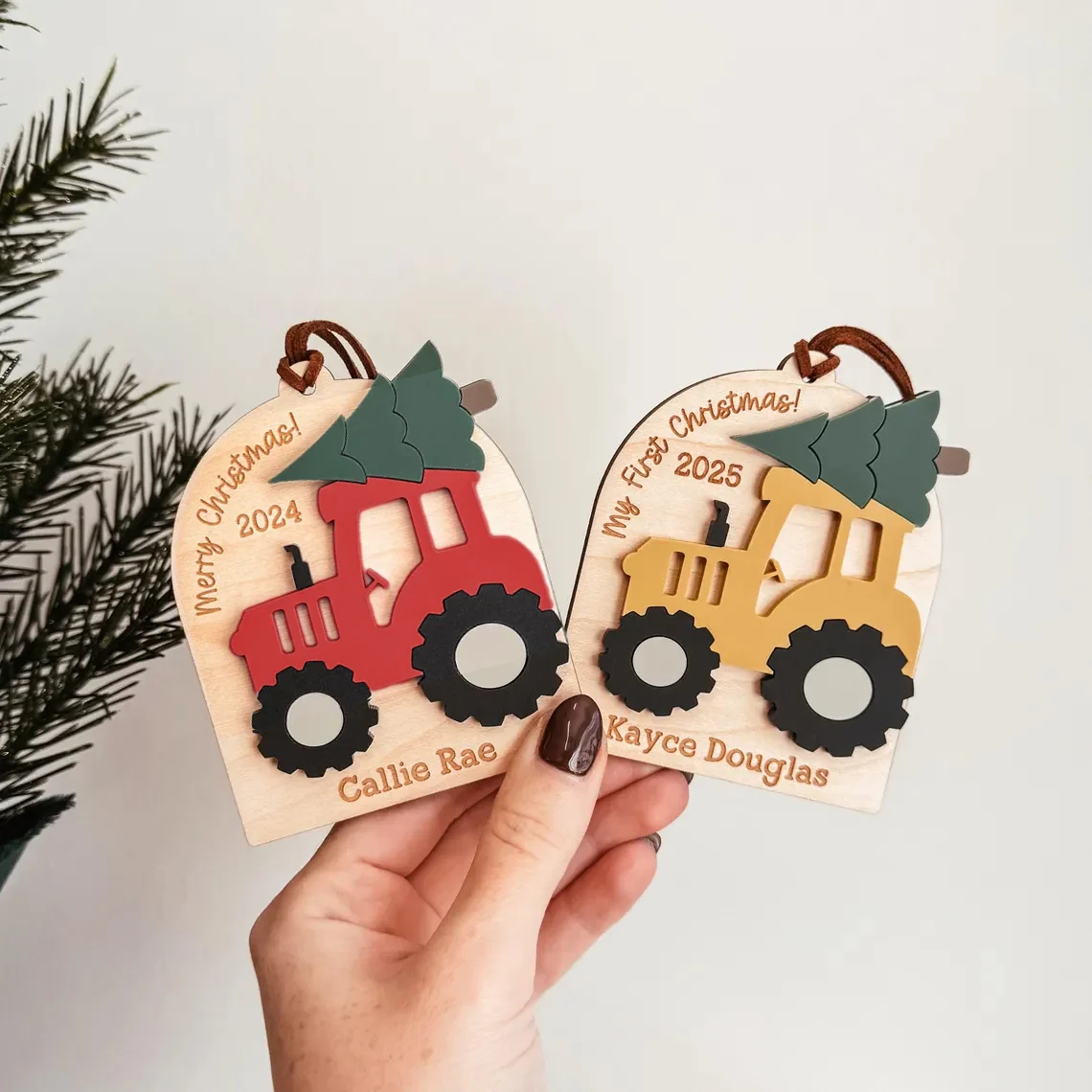 Baby's First Christmas Tractor Ornament | Personalized 2025