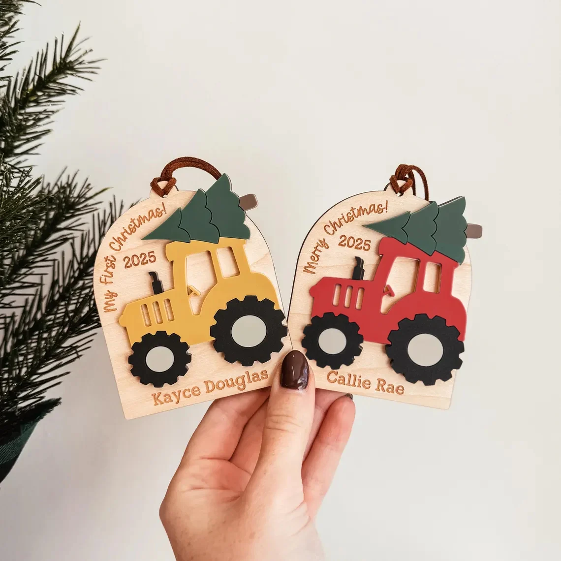 Baby's First Christmas Tractor Ornament | Personalized 2025 - Image 2