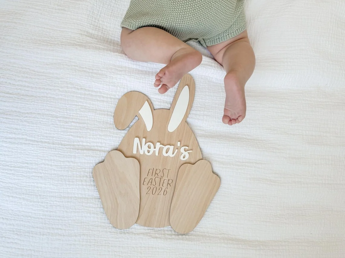 Baby’s First Easter Footprint Keepsake Bunny Plaque | Personalized - Image 3