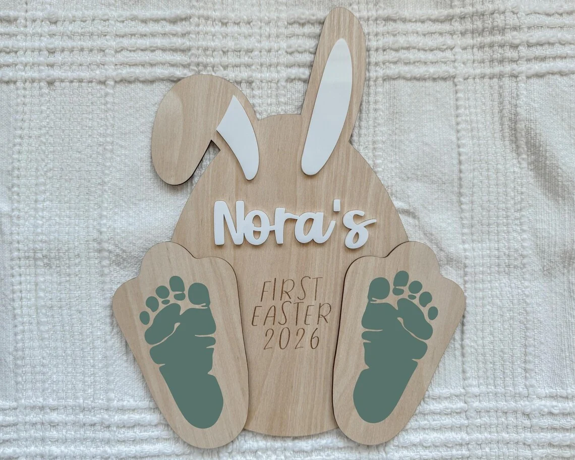 Baby’s First Easter Footprint Keepsake Bunny Plaque | Personalized - Image 5