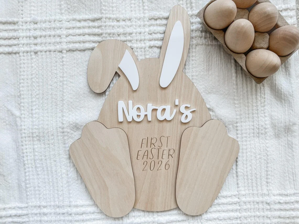 Baby’s First Easter Footprint Keepsake Bunny Plaque | Personalized - Image 6