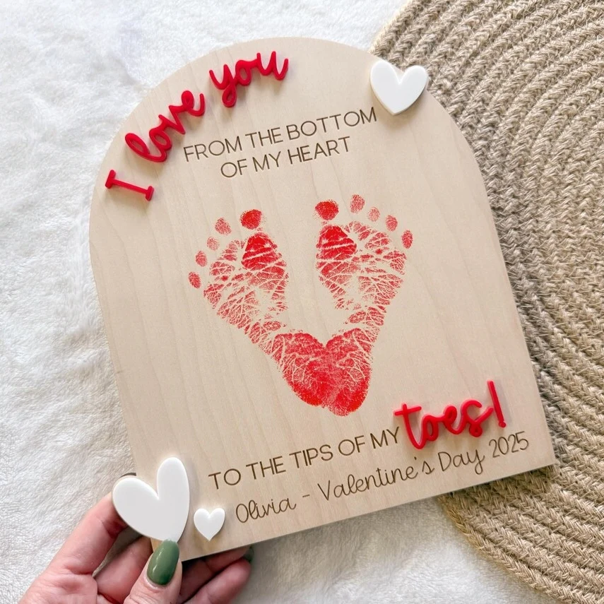 Baby’s First Valentine Footprint Board – Personalized Keepsake Sign - Image 3
