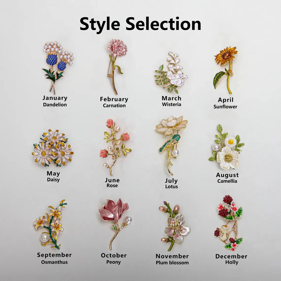Birth Month Flower Brooch – 12 Unique Designs Gift for Her - Image 4