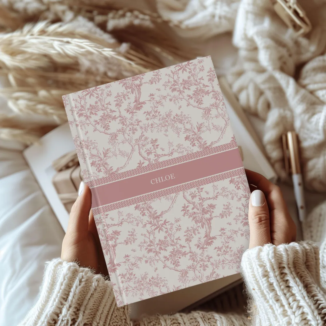 Blue Toile Personalized Journal | Custom Name Notebook Gift for Women - Image 3