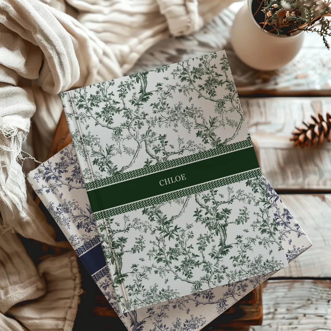 Blue Toile Personalized Journal | Custom Name Notebook Gift for Women - Image 4