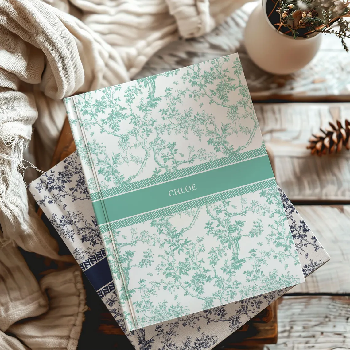Blue Toile Personalized Journal | Custom Name Notebook Gift for Women - Image 5