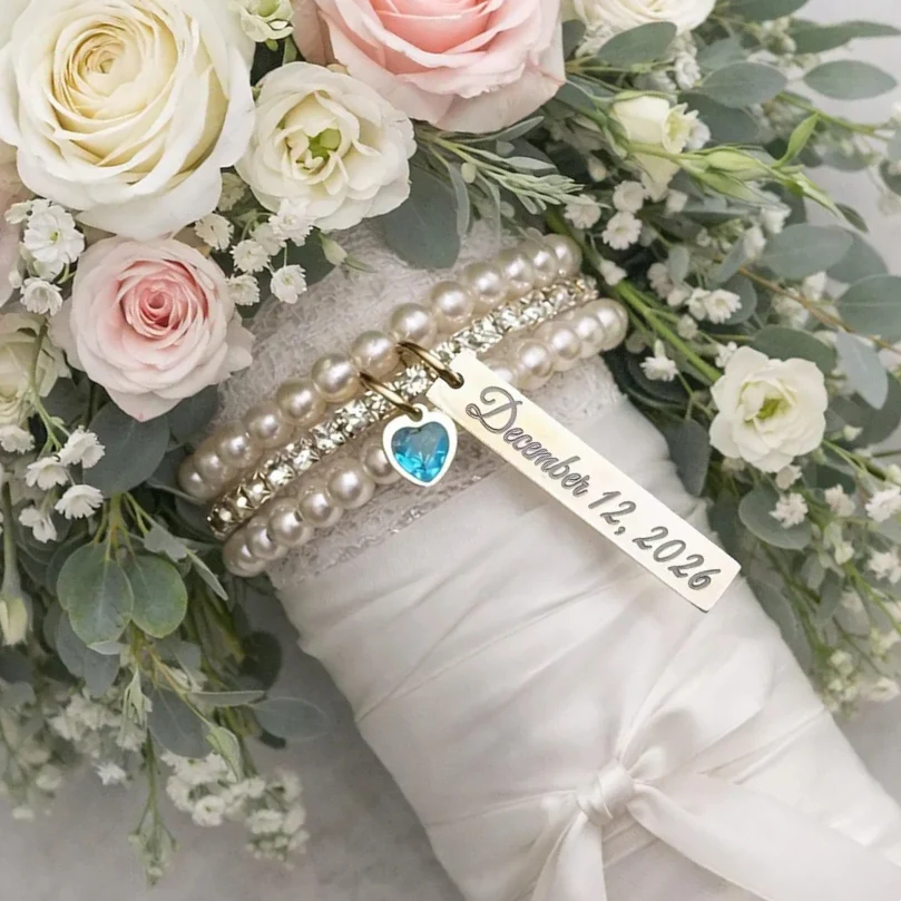 Personalized Bridal Bouquet Wrap Something Blue Charm Gift - Image 2