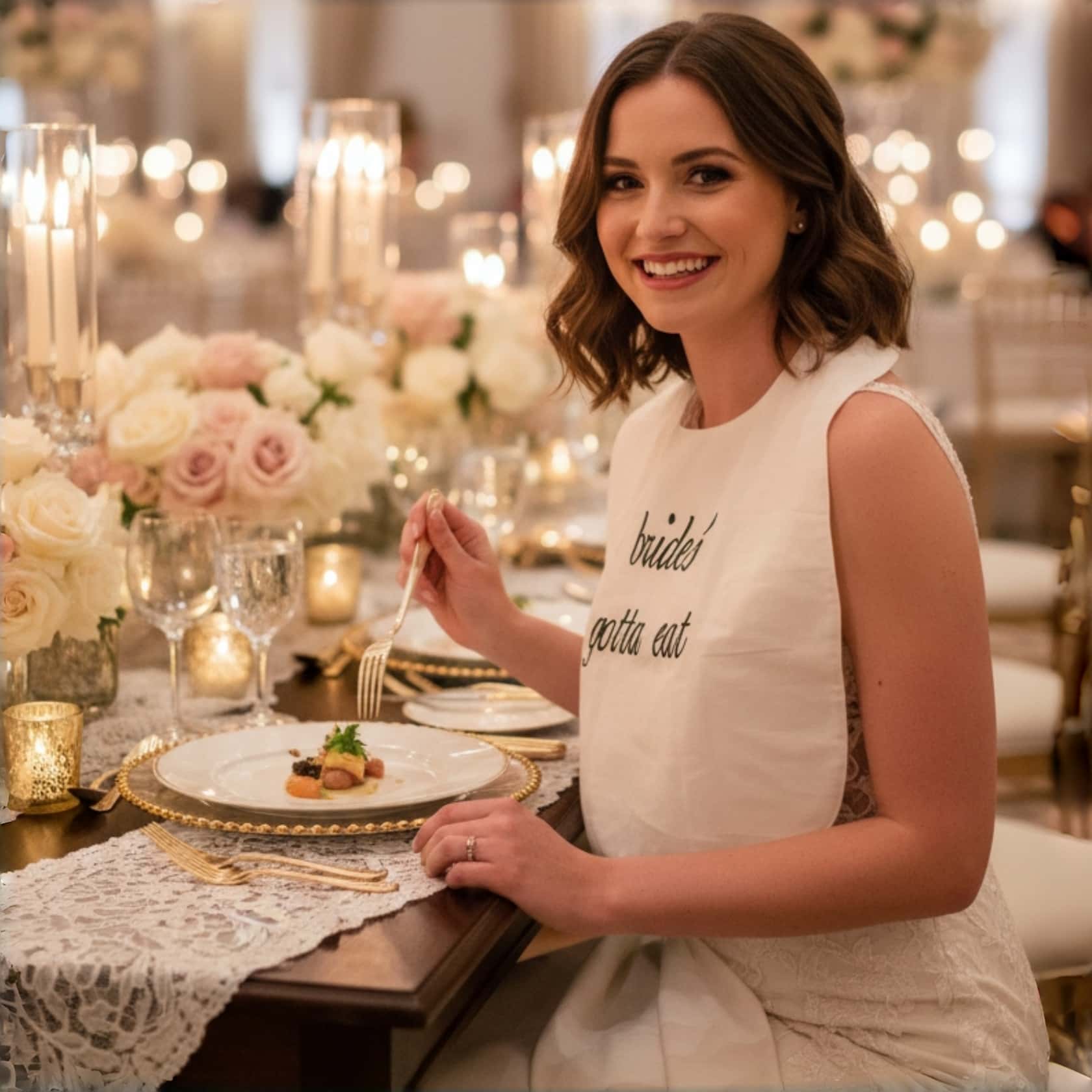 Brides Gotta Eat Bib – Personalized Embroidered Bridal Shower & Wedding Bib - Image 2