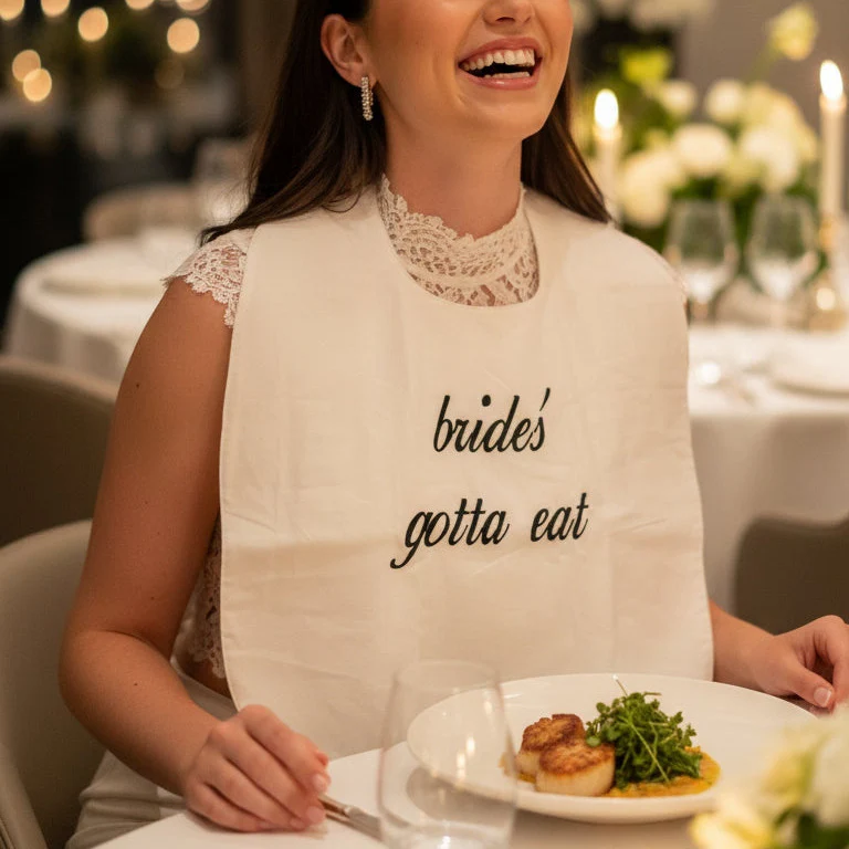 Brides Gotta Eat Bib – Personalized Embroidered Bridal Shower & Wedding Bib - Image 5
