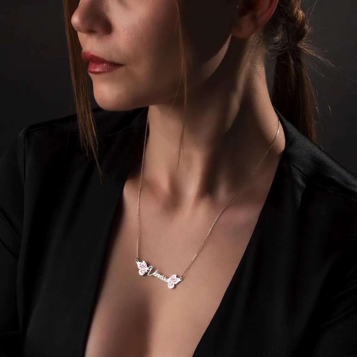 Butterfly Name Necklace with Pink Enamel Wings – Custom Jewelry Gift - Image 4