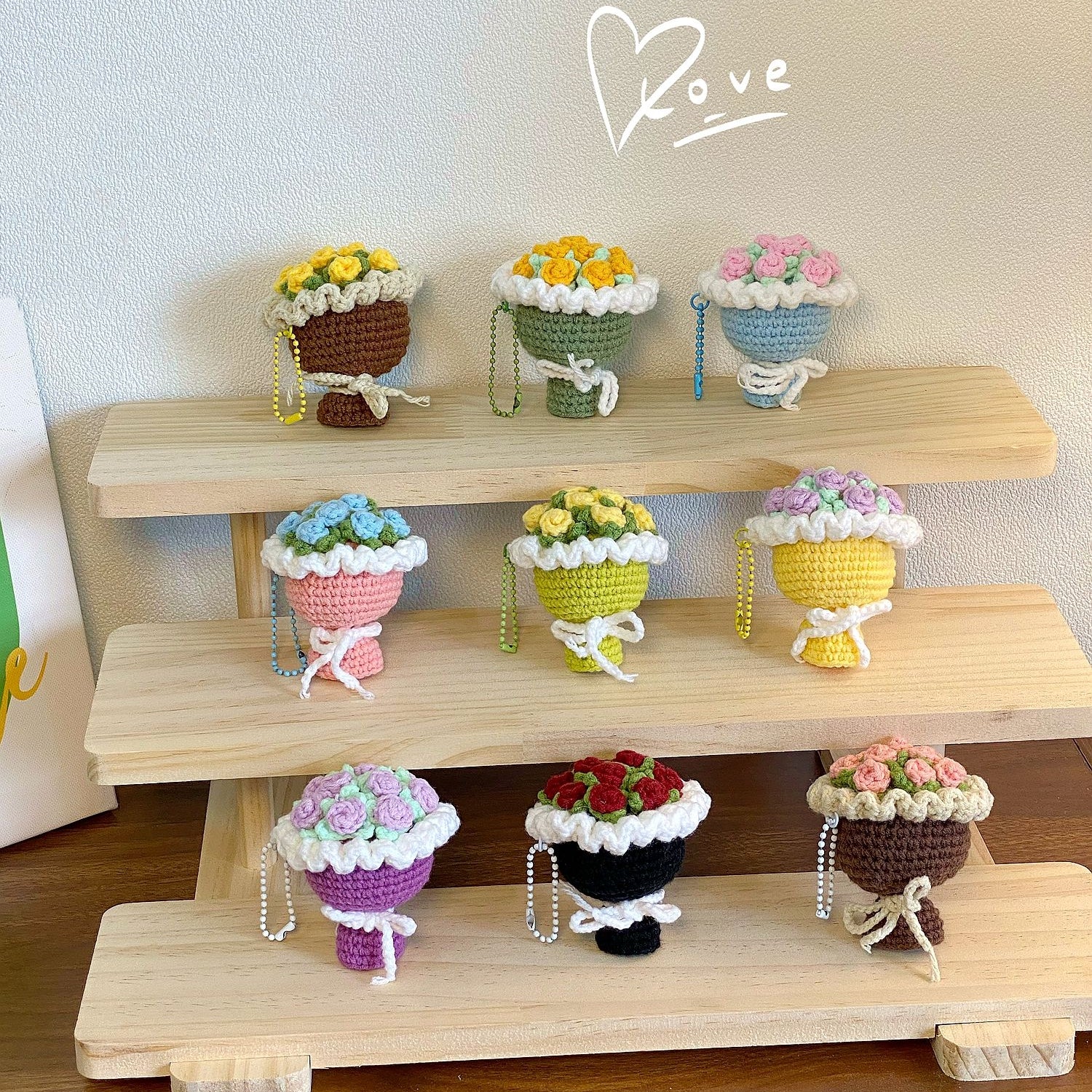 Crochet Flower Bouquet Keychain – Handmade Gift for Women - Image 3
