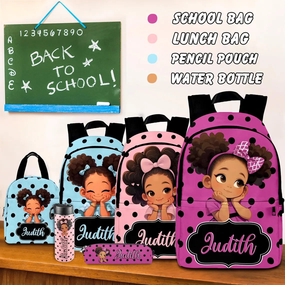 Custom Afro Girl Backpack & Lunch Bag Set | Personalized School Gift - Image 3