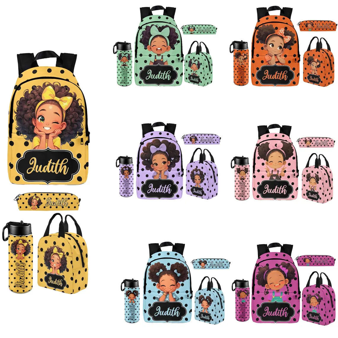 Custom Afro Girl Backpack & Lunch Bag Set | Personalized School Gift - Image 5