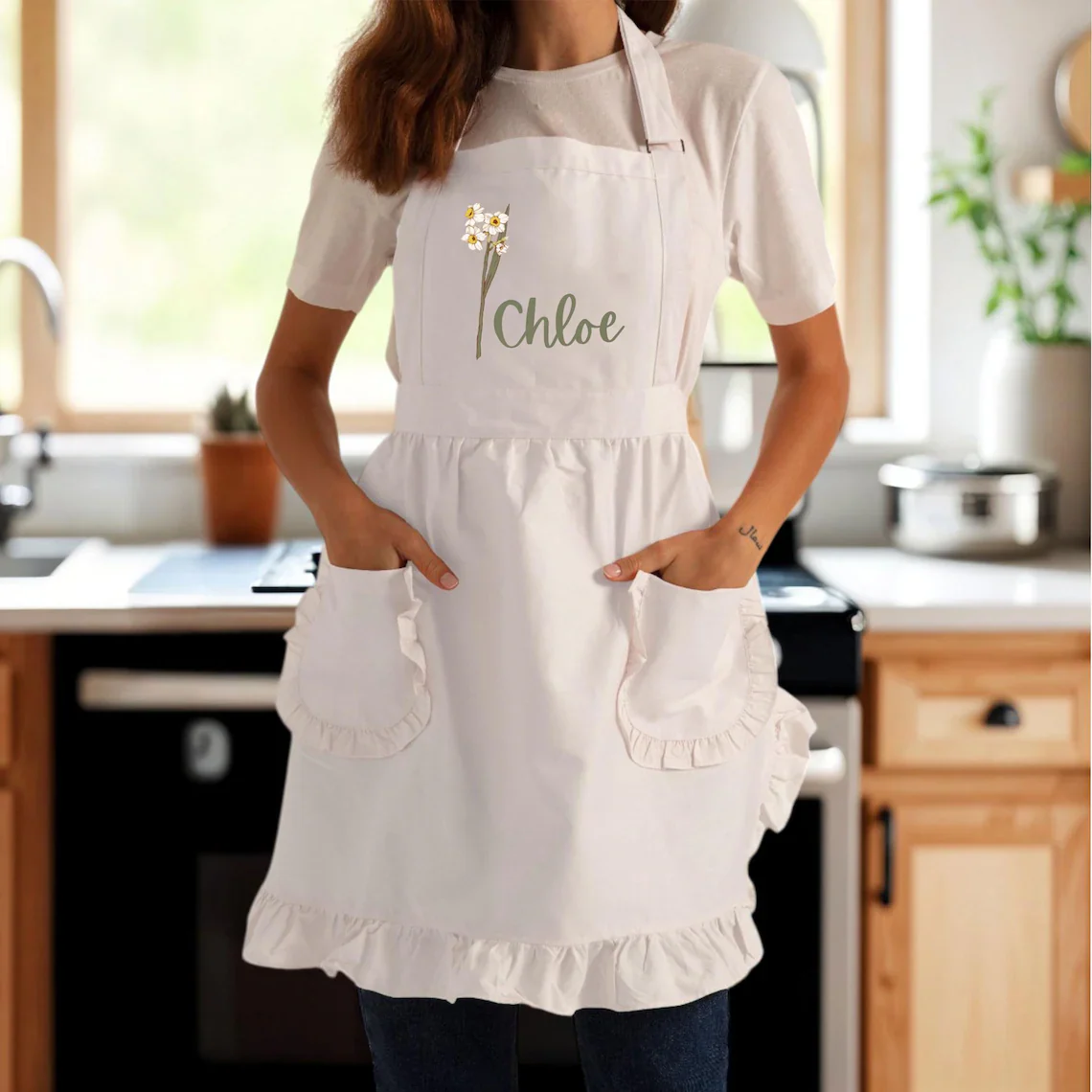 Custom Birth Flower Apron | Personalized Floral Apron with Name - Image 5
