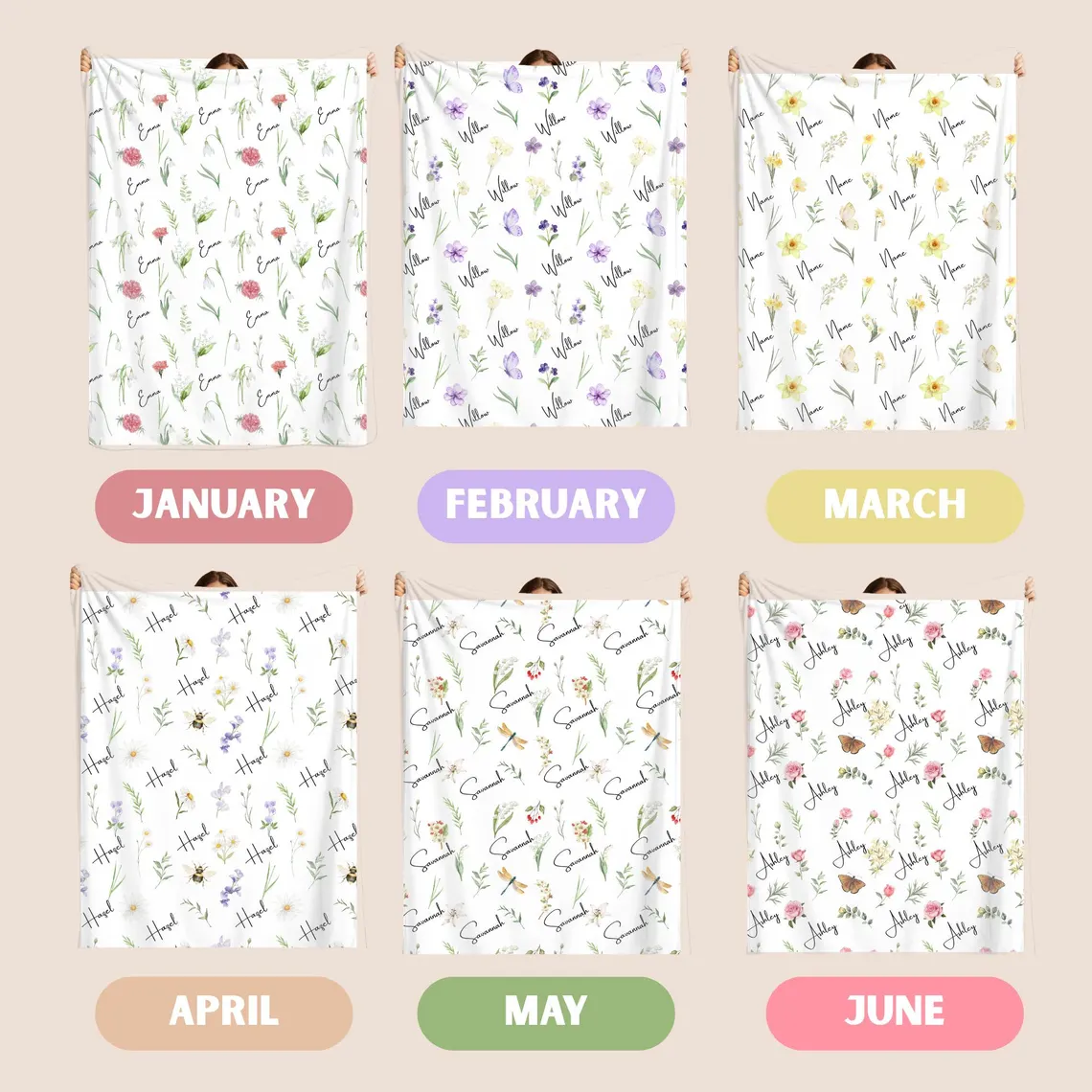 Custom Birth Flower Name Blanket – Personalized Baby Girl Keepsake - Image 4
