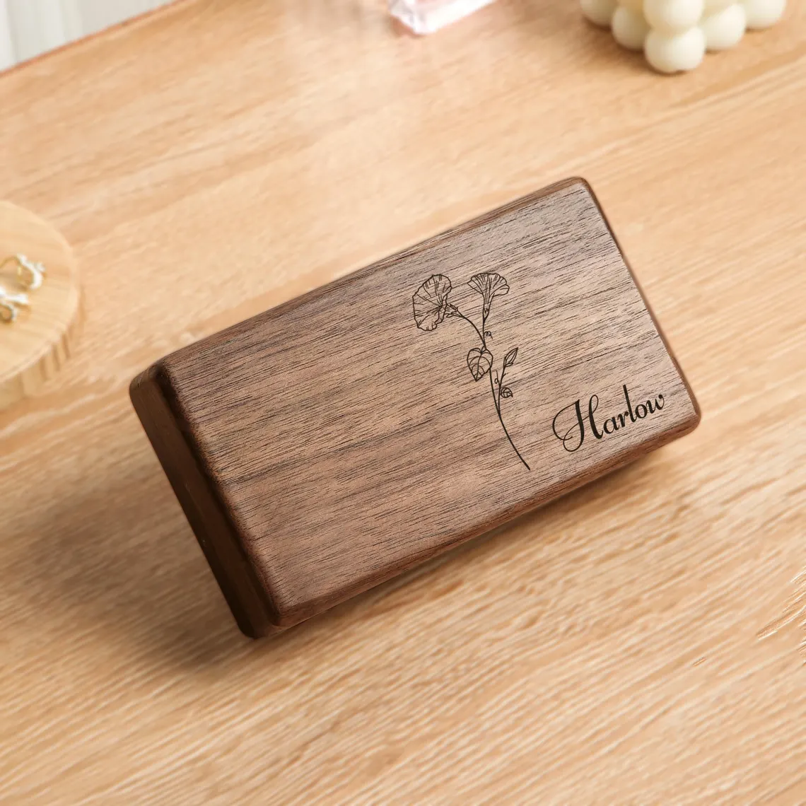 Custom Birth Flower Wooden Jewelry Box – Personalized Gift for Her - Image 5