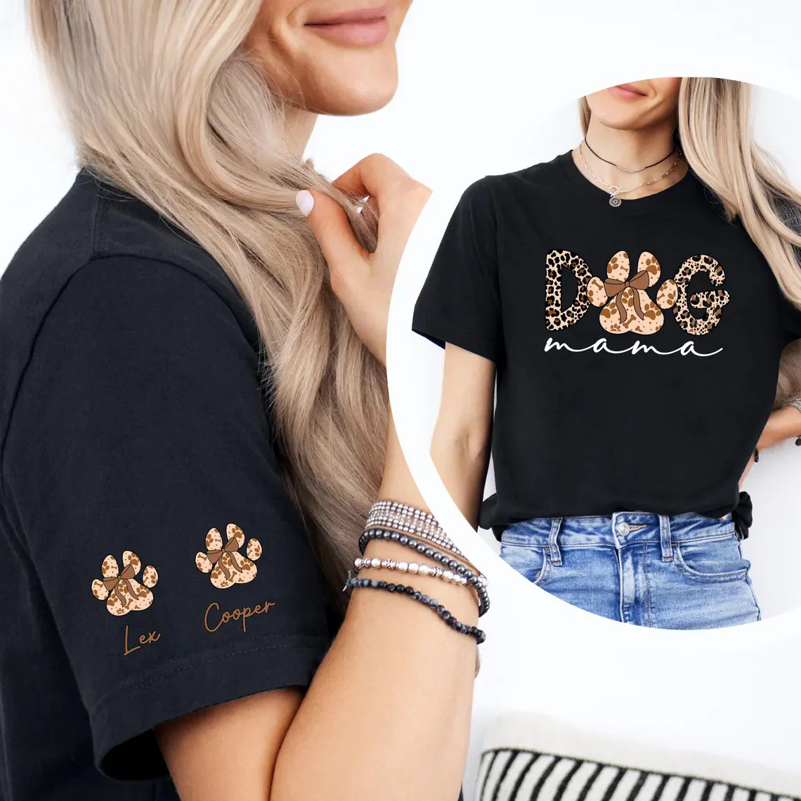 Custom Dog Mama Leopard Sleeve Shirt | Personalized Dog Lover Tee - Image 3