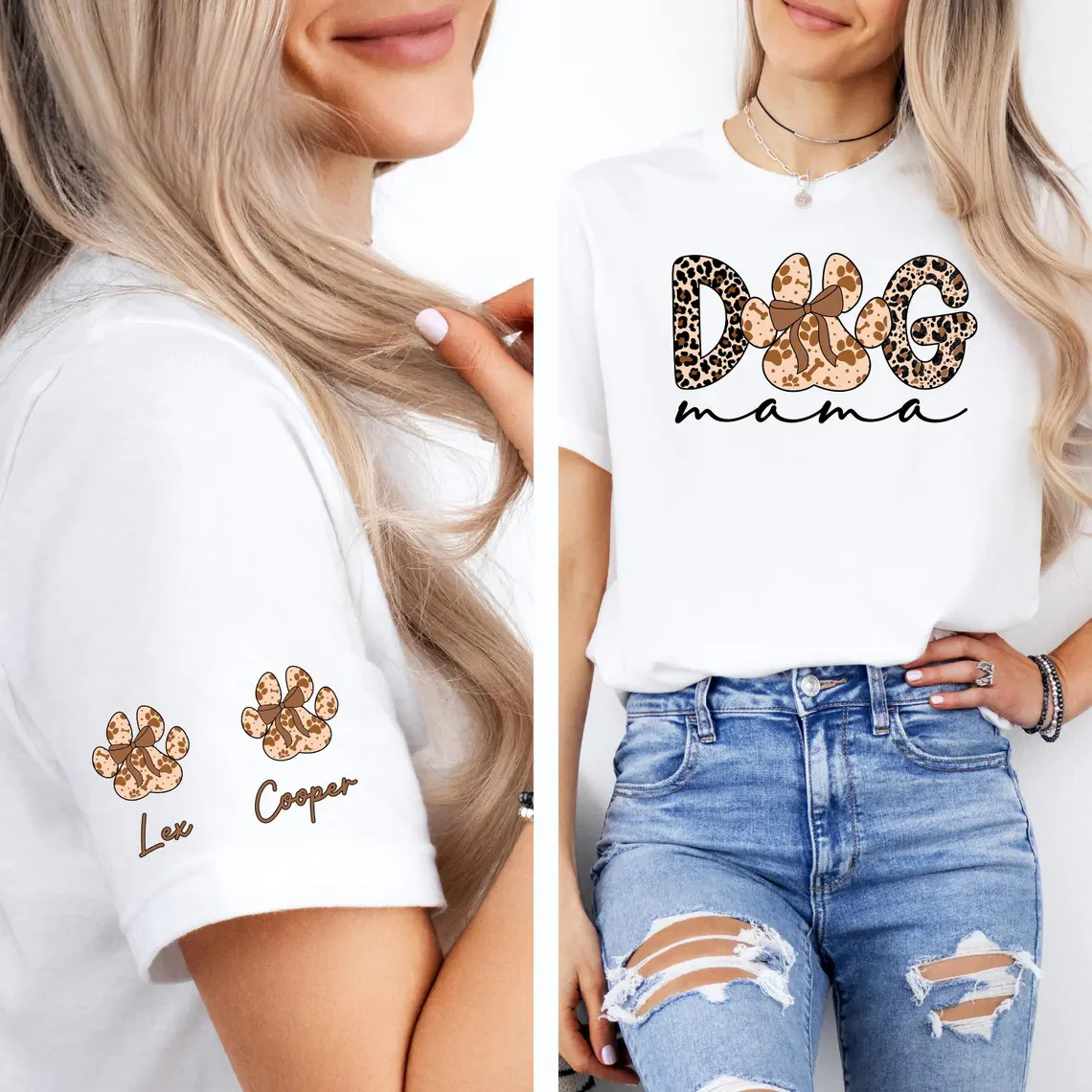 Custom Dog Mama Leopard Sleeve Shirt | Personalized Dog Lover Tee - Image 4