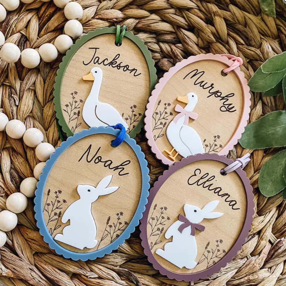 Custom Easter Basket Tag – Personalized Bunny or Goose Name Tag
