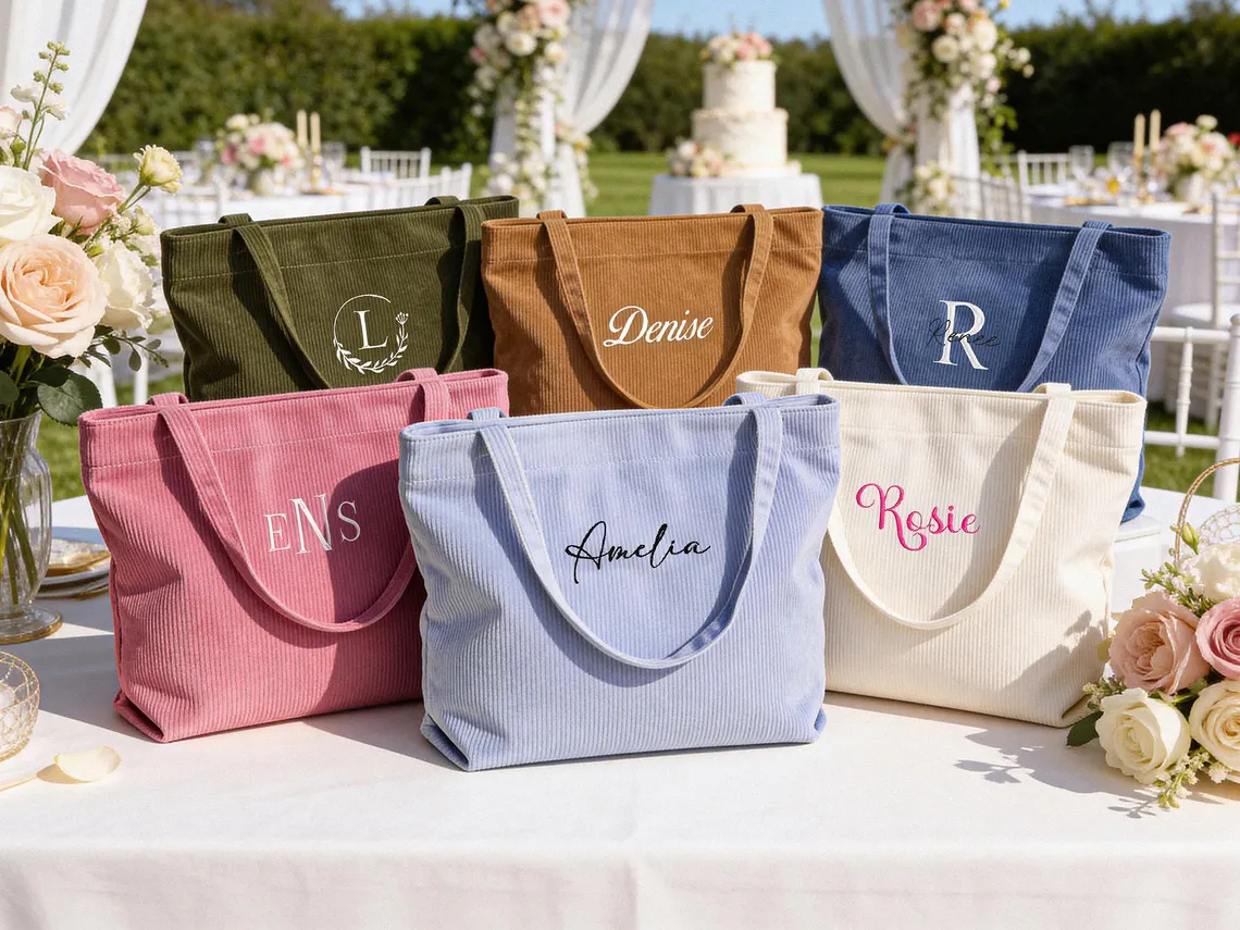 Custom Embroidered Corduroy Tote Bag – Name, Bridesmaid & Gift Bag - Image 2