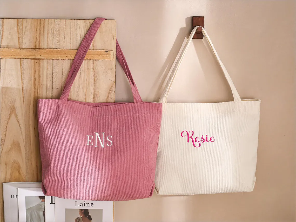Custom Embroidered Corduroy Tote Bag – Name, Bridesmaid & Gift Bag - Image 4