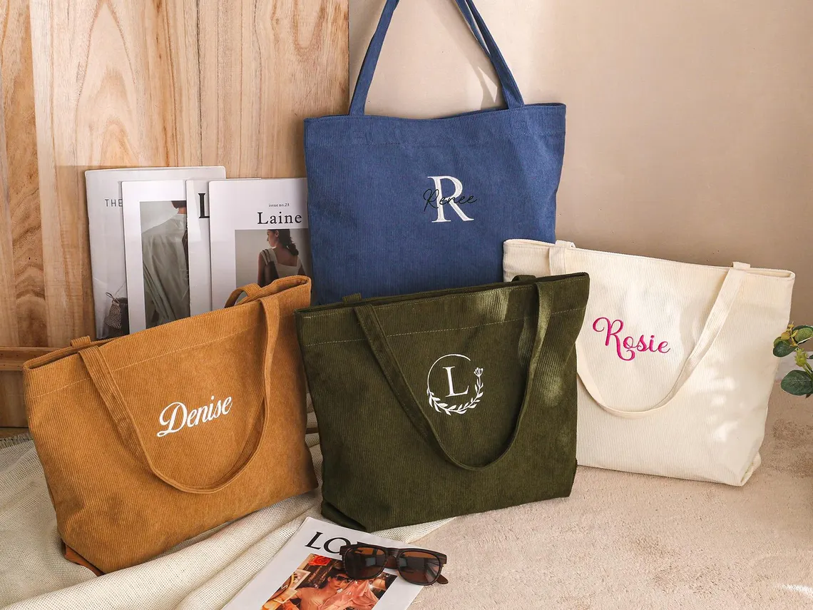 Custom Embroidered Corduroy Tote Bag – Name, Bridesmaid & Gift Bag - Image 6
