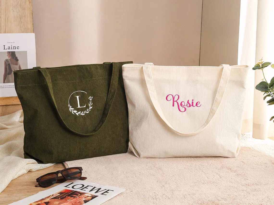 Custom Embroidered Corduroy Tote Bag – Name, Bridesmaid & Gift Bag - Image 7