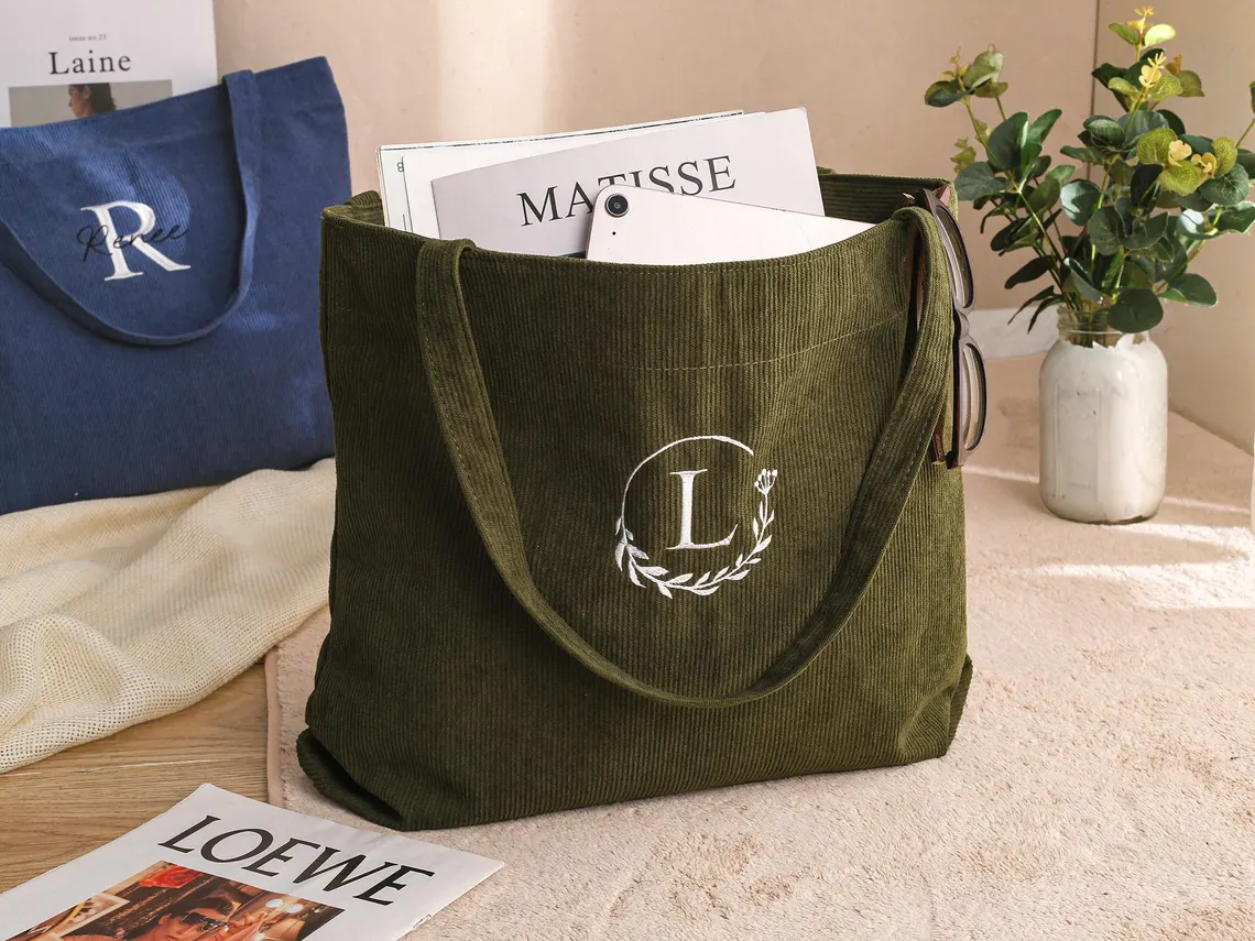 Custom Embroidered Corduroy Tote Bag – Name, Bridesmaid & Gift Bag - Image 8