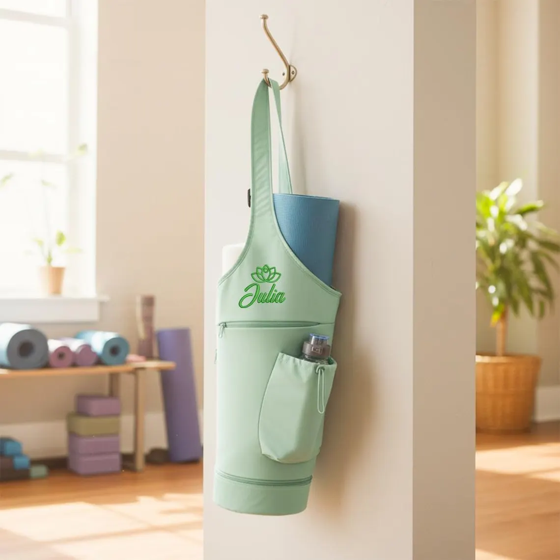 Custom Embroidered Yoga Mat Backpack – Waterproof Nylon Gym Bag - Image 4