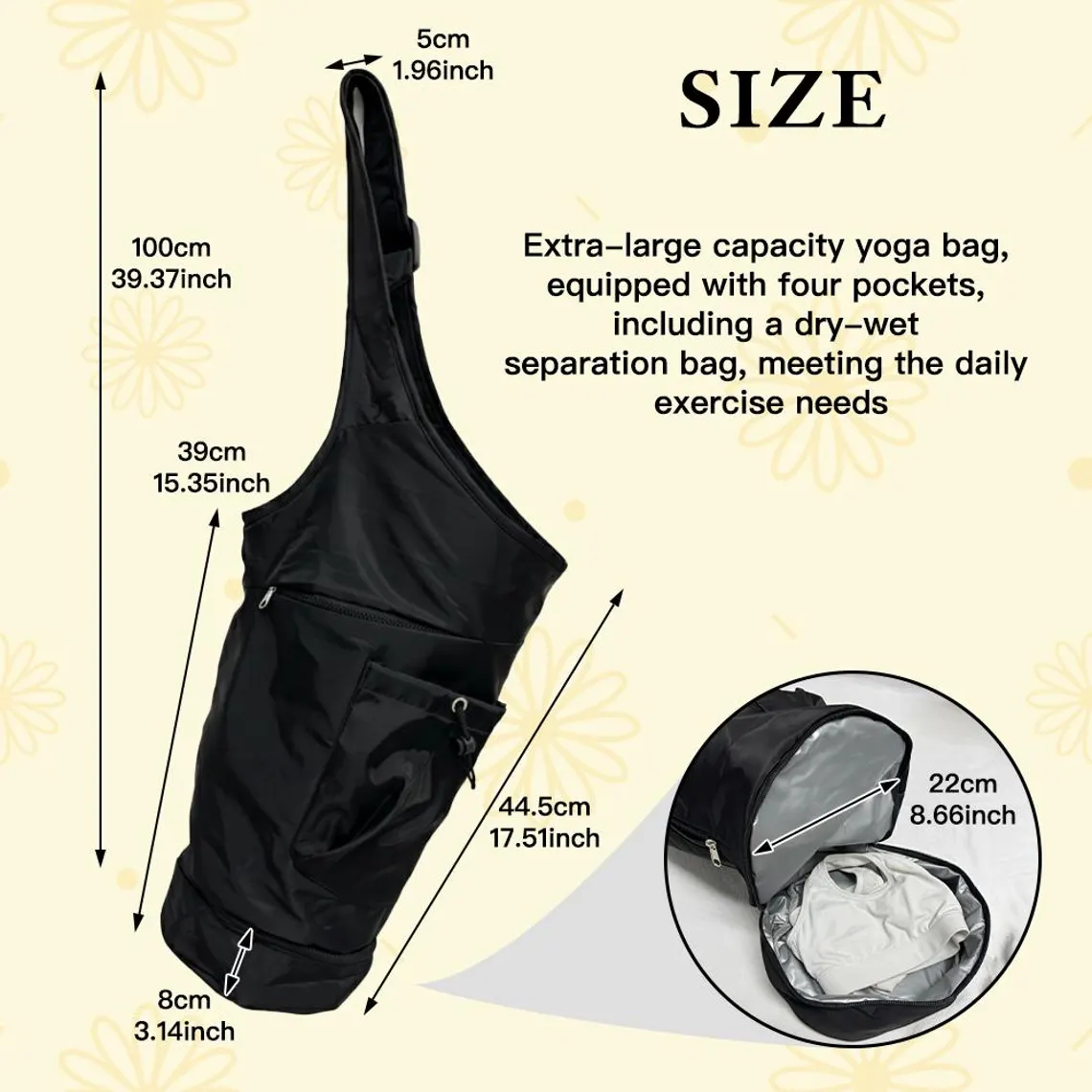 Custom Embroidered Yoga Mat Backpack – Waterproof Nylon Gym Bag - Image 7