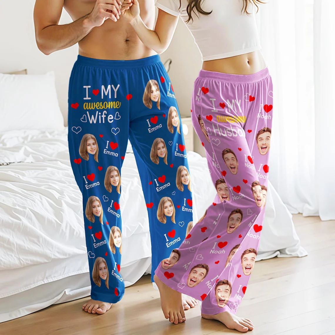 Custom Face Pajama Pants – Matching Personalized Sleep Pants for Couples Unisex Sizes - Image 4