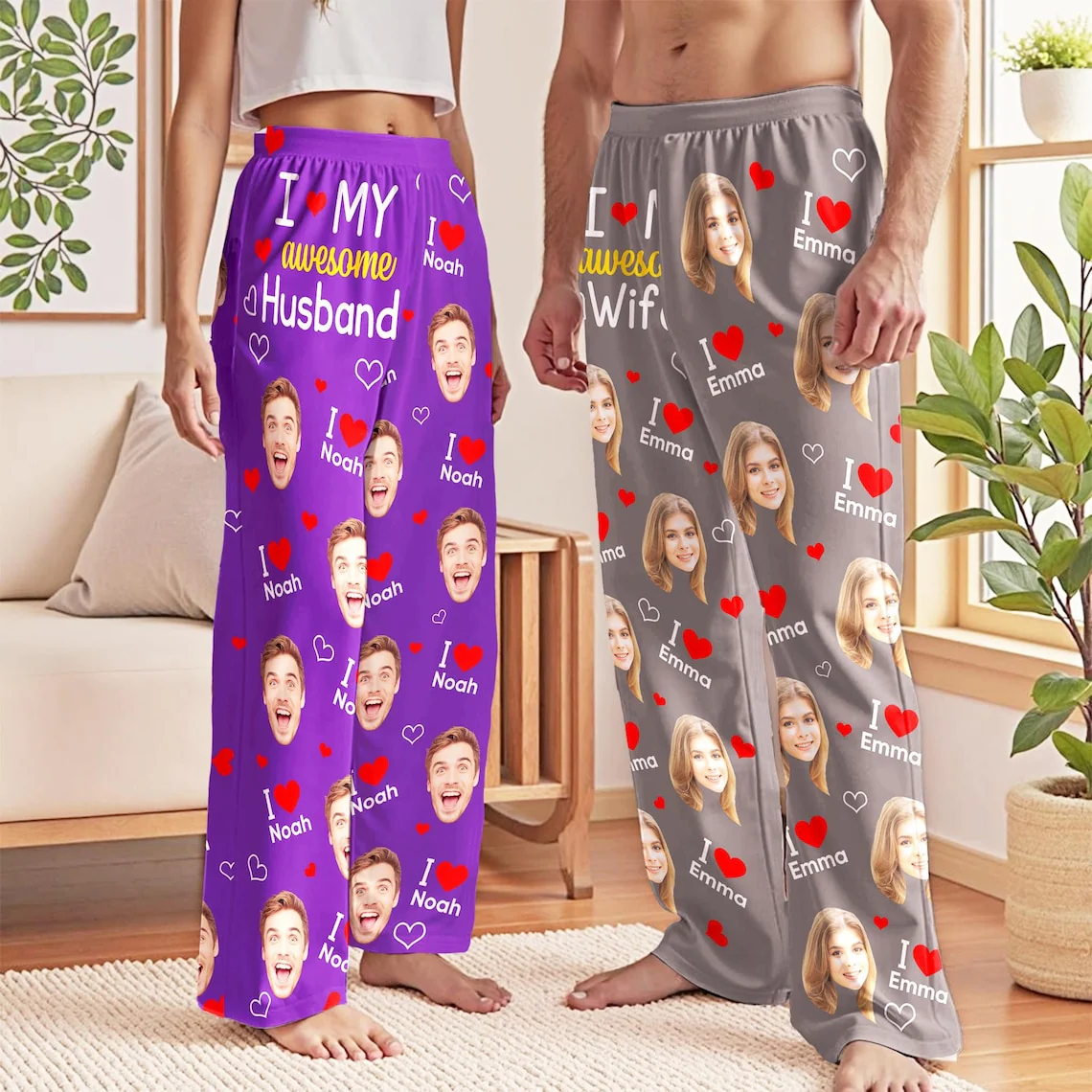 Custom Face Pajama Pants – Matching Personalized Sleep Pants for Couples Unisex Sizes - Image 5