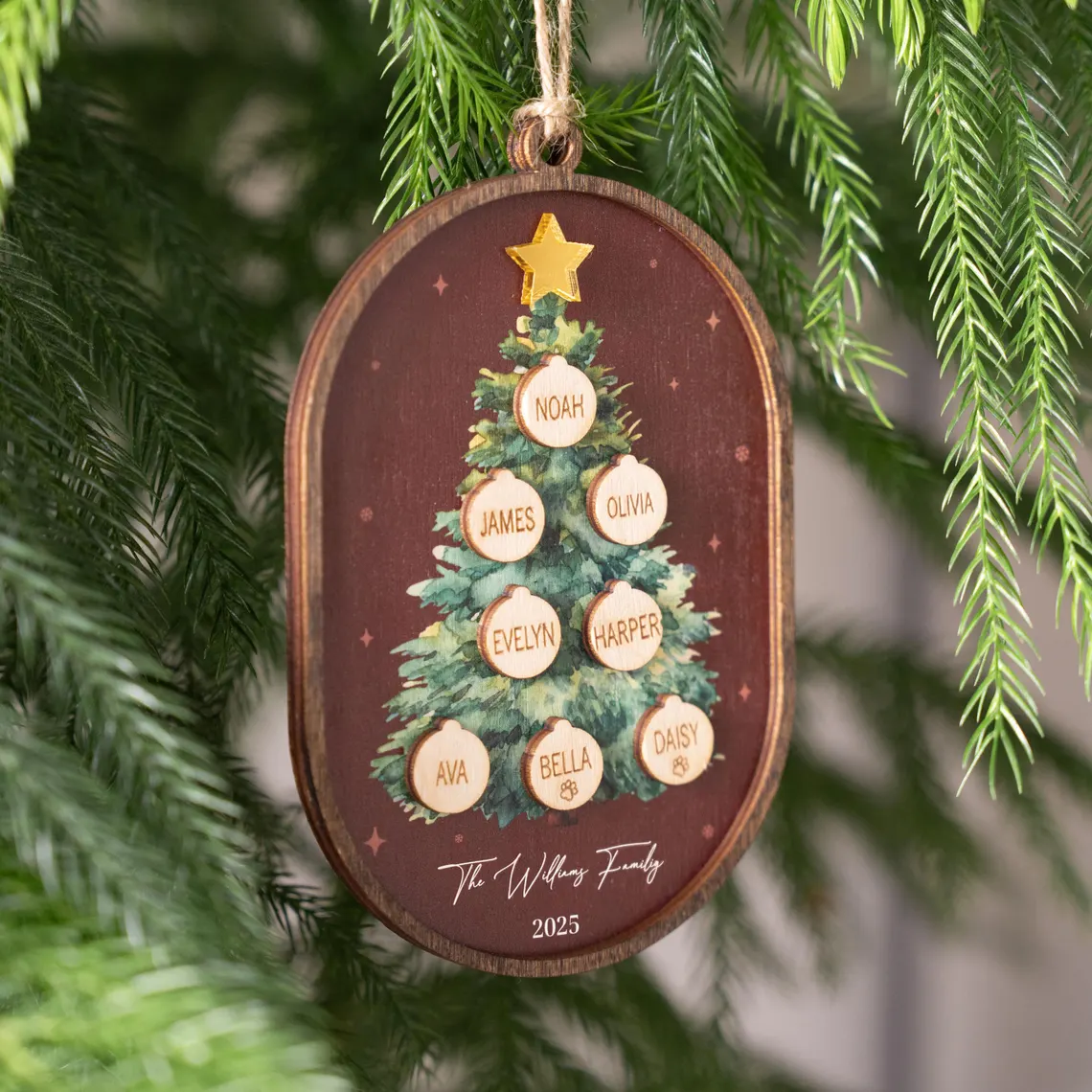 Personalized Family Christmas Ornament 2025 – Custom 3D Wood Keepsake - Image 7