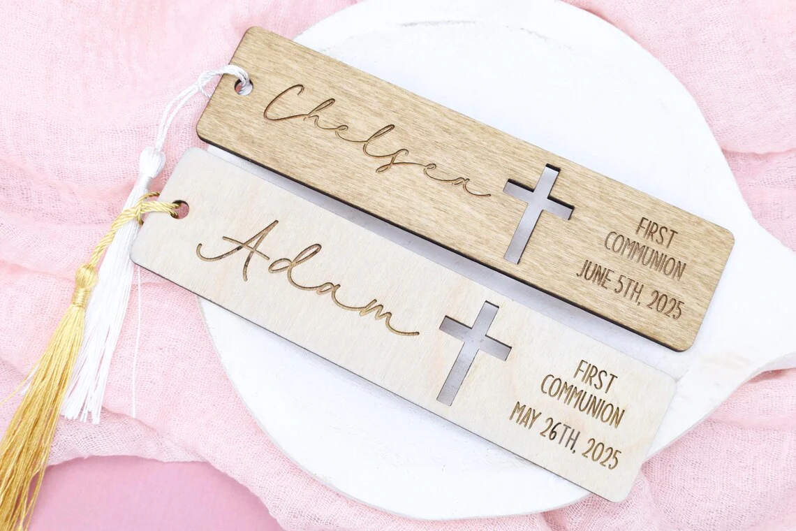 Custom First Communion Wooden Bookmark – Personalized Catholic Gift - Image 3