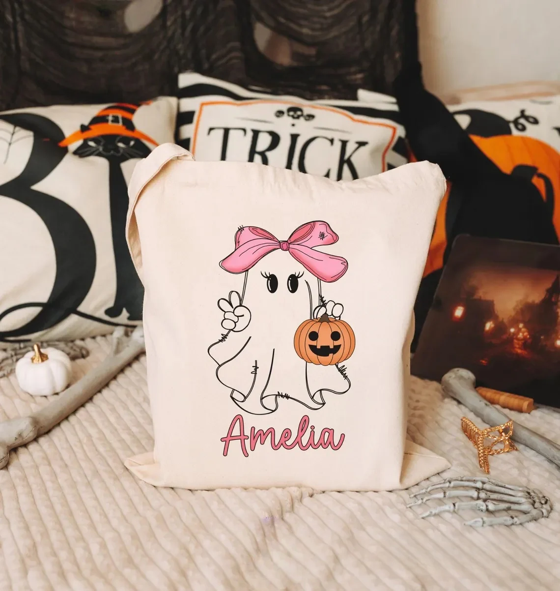 Custom Halloween Trick or Treat Bag – Personalized Kids Tote - Image 4