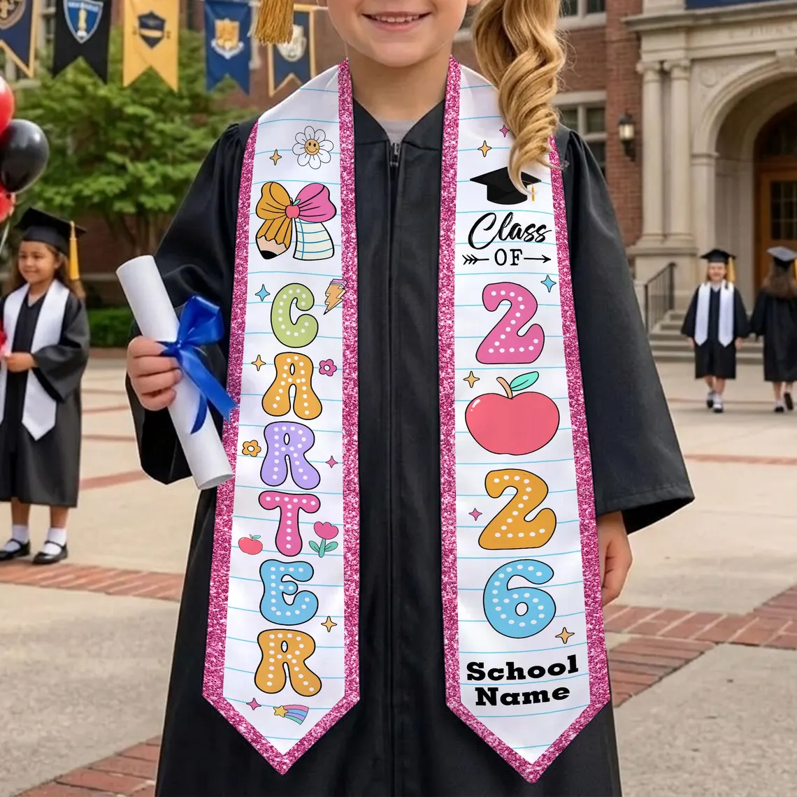 Custom Kids Graduation Stole – Personalized Kindergarten Sash - Image 3