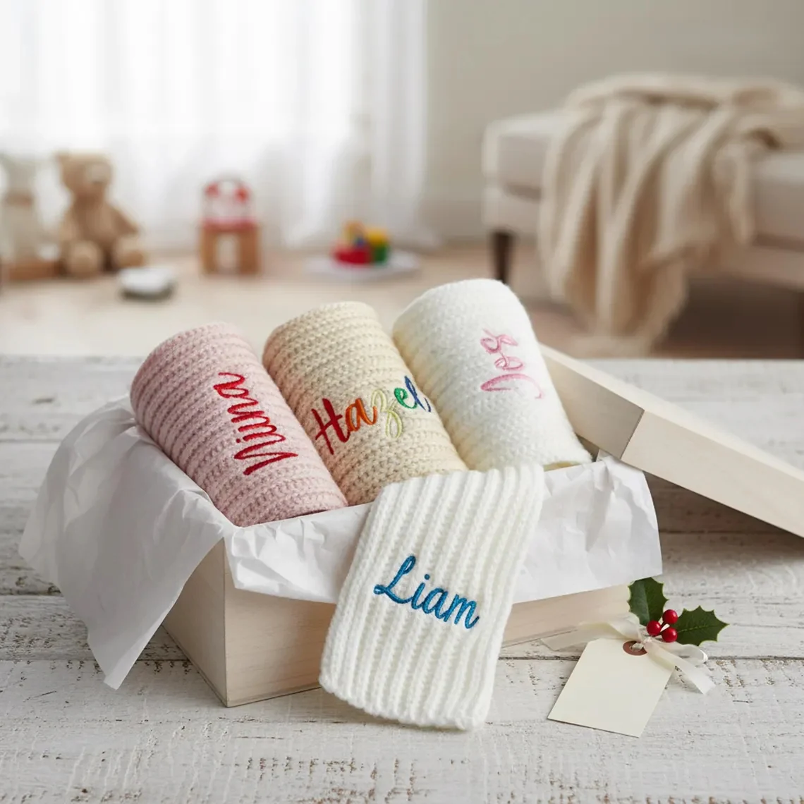 Custom Winter Scarf with Embroidered Name | Personalized Knit Scarf Gift - Image 5